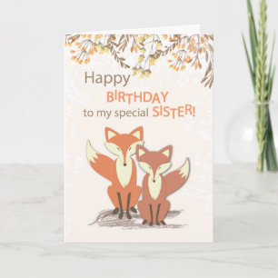 Sister Birthday Foxes, Leaves on Branches Card