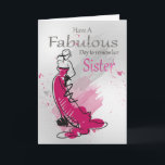 Sister Birthday Greeting With Female, Card<br><div class="desc">Contemporary Birthday Greeting With Female In A Stylish Dress,  with blended colors and sketch style,  with watercolor splash on a blended grey background.</div>