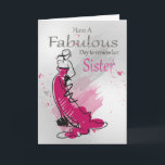 Sister Birthday Greeting With Female, Card<br><div class="desc">Contemporary Birthday Greeting With Female In A Stylish Dress,  with blended colors and sketch style,  with watercolor splash on a blended grey background.</div>