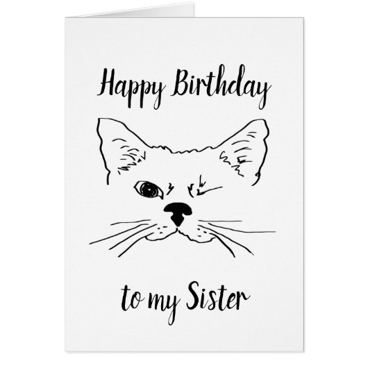 Sister Birthday Humor Quote Winking Cat Fun Cards (Front)