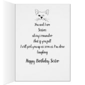 Sister Birthday Humor Quote Winking Cat Fun Cards (Inside (Right))