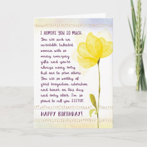 Sister Birthday I Admire You So Much Card