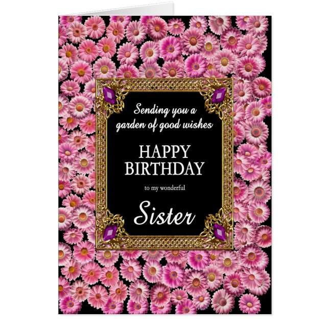 Sister Birthday Pink Daisies Cards (Front)
