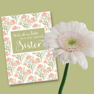 Sister Birthday Pink Flower Pattern Card