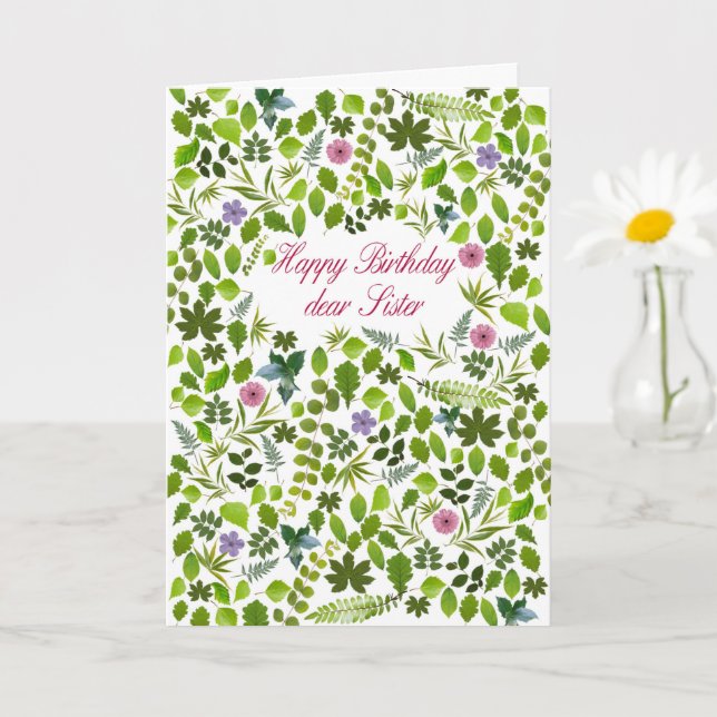 Sister Birthday Scattered Leaves Card (Small Plant)
