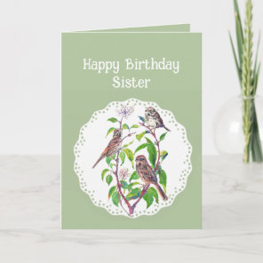 Sister Birthday Song Sparrows, Cute Birds Card