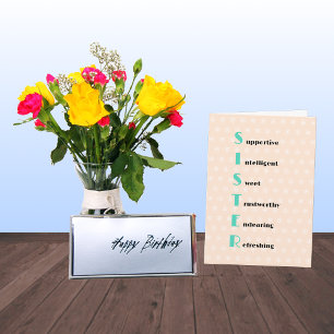 Sister birthday text flowers peach birthday card