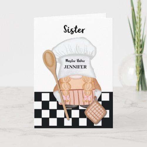 Sister Birthday Whimsical Gnome Baker Baking Card