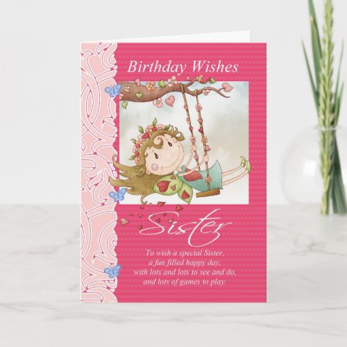 sister birthday wishes greeting card with fairy