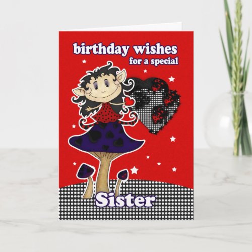 sister birthday wishes greeting card with gothic e