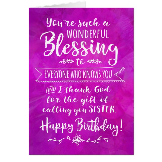 Sister Birthday, You're such a Wonderful Blessing (Front)