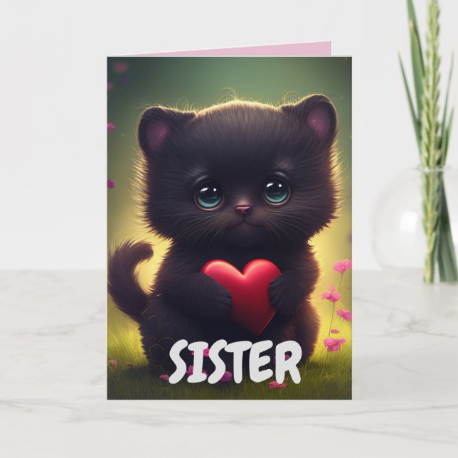 SISTER BLACK CUTE CAT BIRTHDAY CARD (Front)