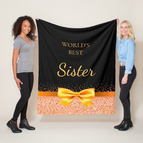 Sister black rose gold bow elegant fleece blanket