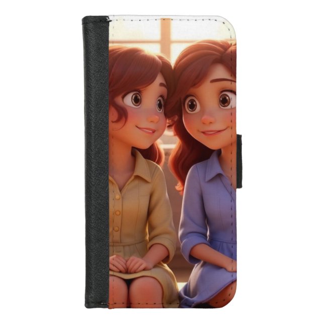 Sister Bond – Beautiful Sisters Illustration Art iPhone Wallet Case (Front)