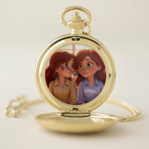 Sister Bond – Beautiful Sisters Illustration Art Pocket Watch