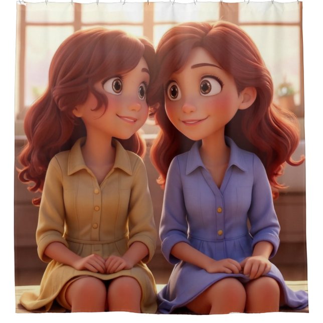 Sister Bond – Beautiful Sisters Illustration Art Shower Curtain (Front)