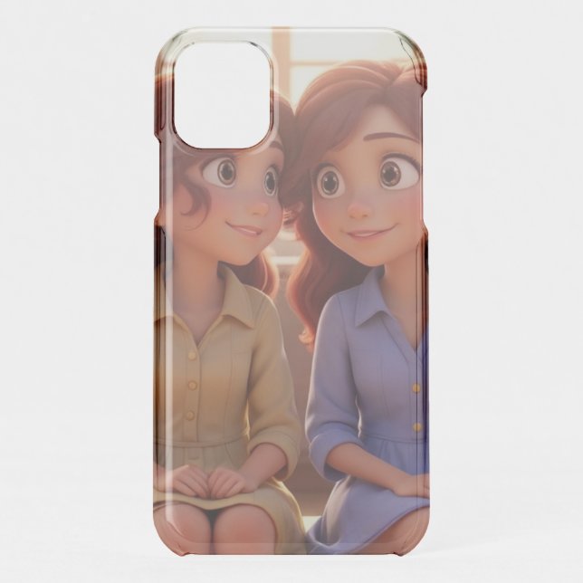 Sister Bond – Beautiful Sisters Illustration Art Uncommon iPhone Case (Back)