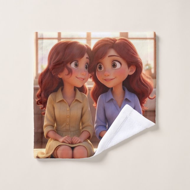 Sister Bond – Beautiful Sisters Illustration Art Wash Cloth (Wash Cloth)