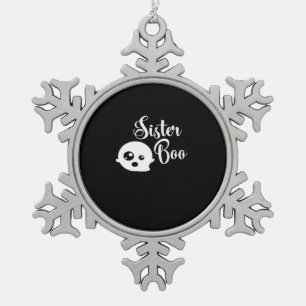 Sister Boo Halloween Classic Look Snowflake Pewter Christmas Ornament