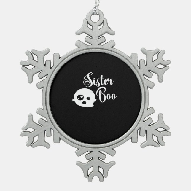 Sister Boo Halloween Classic Look Snowflake Pewter Christmas Ornament (Front)