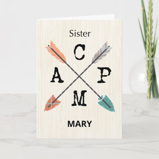 Sister Camp Personalize Name Arrows Card (Front)