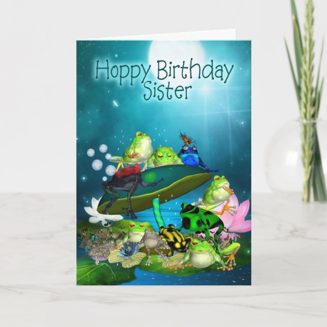 Sister Card With Fantasy Frogs - Hoppy Birthday (Front)