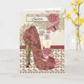 Sister Champagne And Shoes Butterfly And Rose Card (Yellow Flower)
