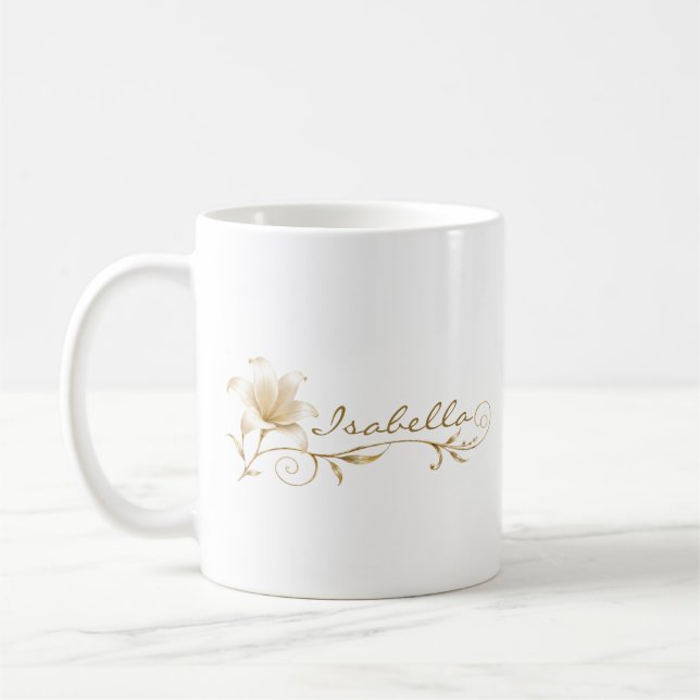 Sister Champagne Gold Lily Name Mug (Left)