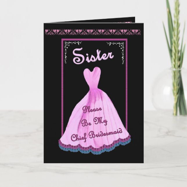 SISTER Chief Bridesmaid Invitation - PINK Gown (Front)