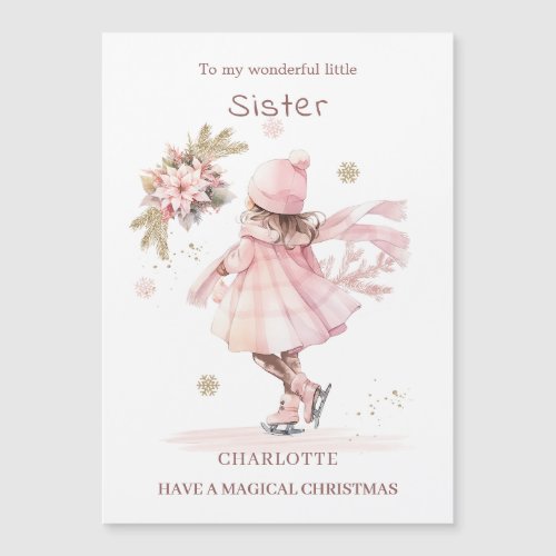 Sister Christmas Skating Little Girl Magnetic Card