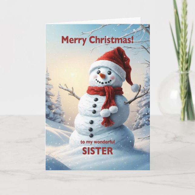 Sister Christmas Snowman  Holiday Card (Front)