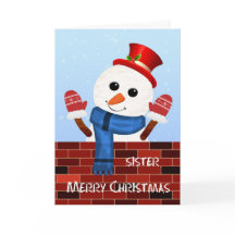 Sister Christmas Snowman Holiday Card