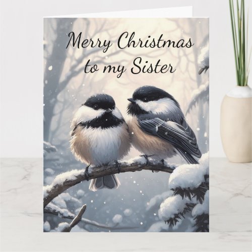 Sister Christmas Wishes  Love Chickadee Bird Card