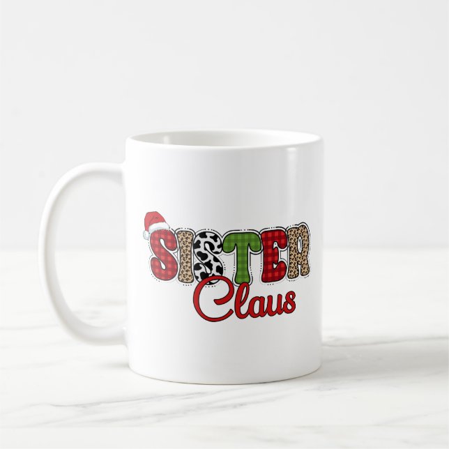 Sister Claus Plaid Pattern Christmas Design-60096 Coffee Mug (Left)