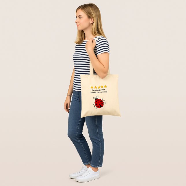 Sister custom text ladybug tote bag (Creator Uploaded)