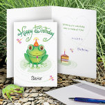 Sister Cute Birthday Frog Card<br><div class="desc">Get your amphibian attitude going with this frog on a lily pad staring at a slice of birthday cake in front of him. Send this to your sister who loves frogs and wish them toads of fun!</div>