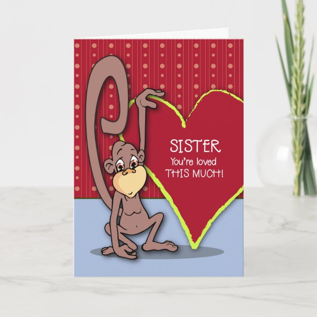 Sister Cute Monkey on Valentine’s Day Holiday Card (Front)