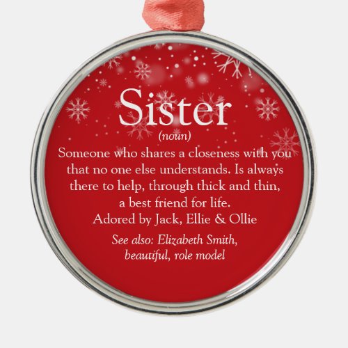 Sister Definition Christmas Holiday Metal Ornament