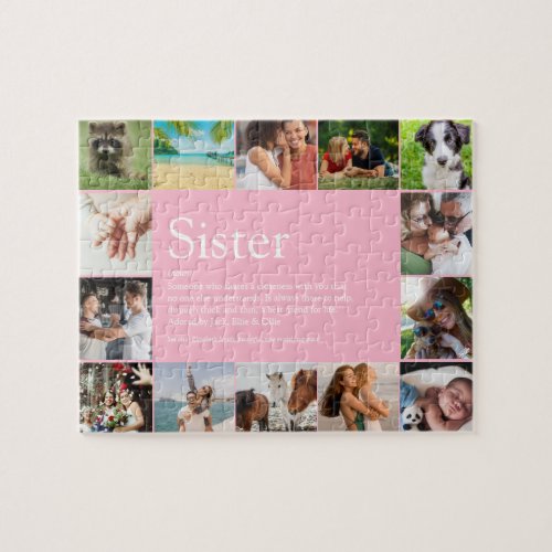 Sister Definition Collage Girly Pink 14 Photo Jigsaw Puzzle