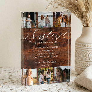 Sister Definition Collage Rustic Wood Keepsake Photo Block