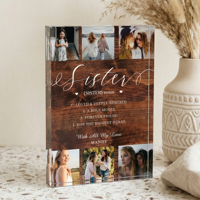 Sister Definition Collage Rustic Wood Keepsake Photo Block (Sister Definition Collage Rustic Wood Keepsake Photo Block)