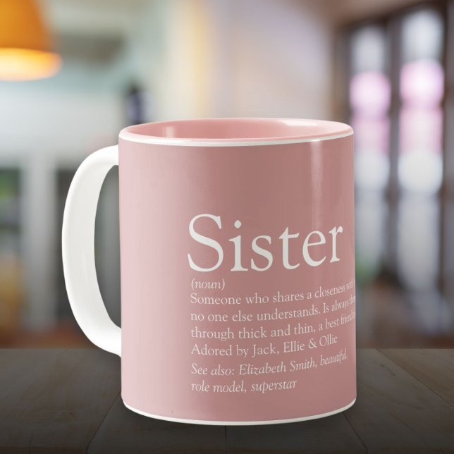 Sister Definition Girly Dusty Rose Pink Two-Tone Coffee Mug