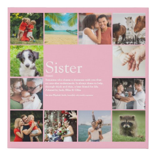 Sister Definition Girly Pink Fun Photo Collage  Faux Canvas Print