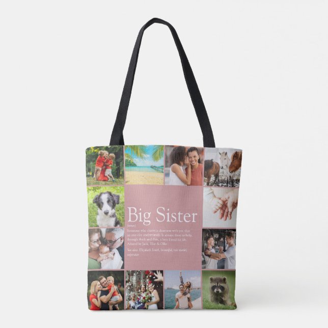 Sister Definition Girly Pink Fun Photo Collage Tote Bag (Back)