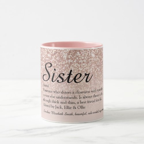 Sister Definition Girly Rose Gold Glitter Mug