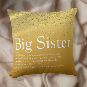Sister Definition Glitzy Gold Glitter Glam Fun Throw Pillow