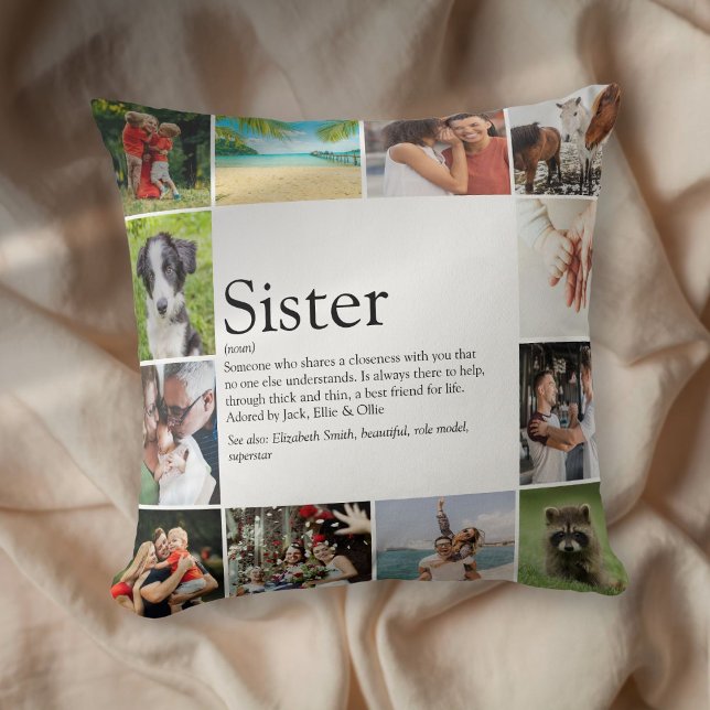 Sister Definition Modern 12 Photo Collage Throw Pillow (Sister Definition Modern 12 Photo Collage Throw Pillow)