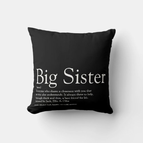 Sister Definition Modern Black and White Throw Pillow