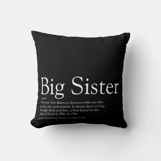 Sister Definition Modern Black and White Throw Pillow (Front)