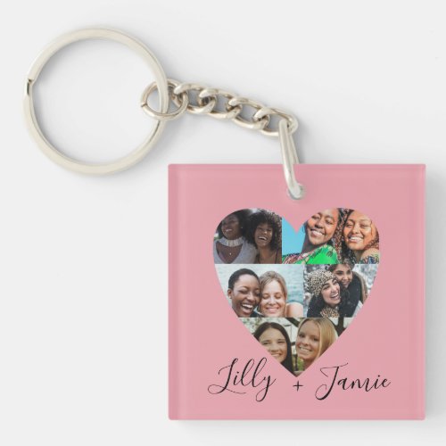 Sister Definition Pink Photo Heart Collage Keychain